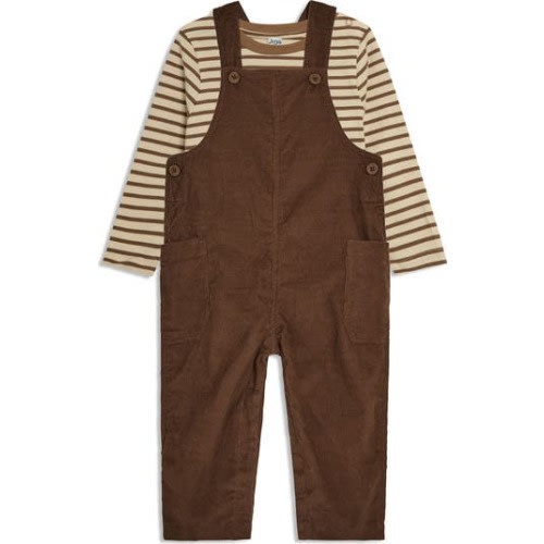 Stripe Long Sleeve Cotton T-Shirt & Corduroy Overalls Set, 12-18M