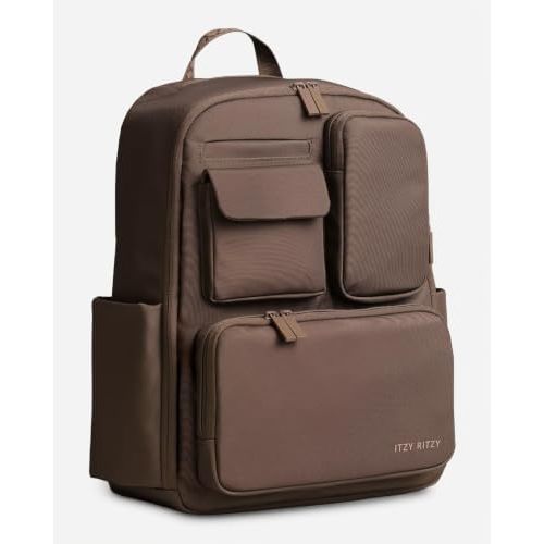 Itzy Ritzy Utility Diaper Bag Backpack, 17 Pockets w/Changing Pad (Mocha)