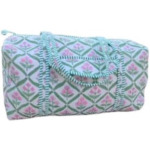 Cotton Floral Printed Quilted Duffle Bag Large Size Beautiful Hand Block Print Weekender Bag Handmade Shoulder Travel Overnight Bag