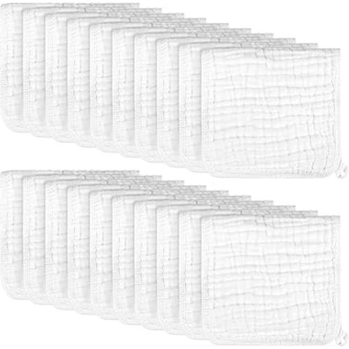 AIDEA Baby Washcloths and Baby Burp Cloths, Absorbent Cotton Muslin Baby Towels, Large Soft Breathable Newborn Essentials for Boys and Girls, Newborn Essentials, White-20 Pack, 20"x10",White