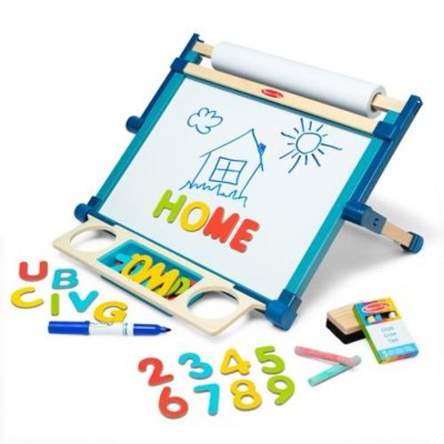 Melissa & Doug Double-Sided Magnetic Tabletop Art Easel - Dry-Erase Board and Chalkboard