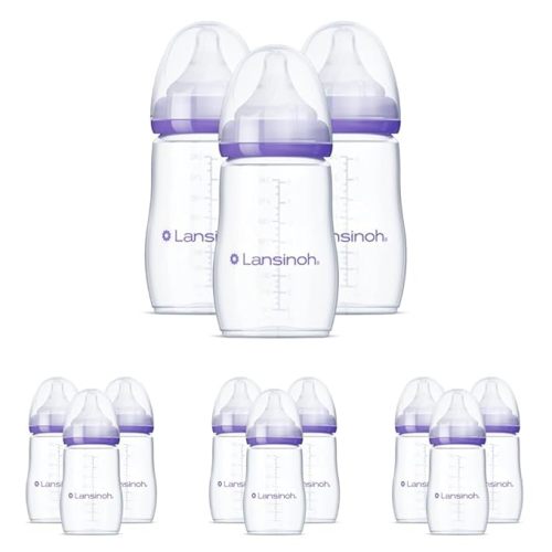 Lansinoh Anti-Colic Baby Bottles, BPA-Free Plastic, 8 Ounces, 3 Count, Medium Flow Nipples (Size M), Breastfeeding Bottle with NaturalWave Design, Baby Essentials