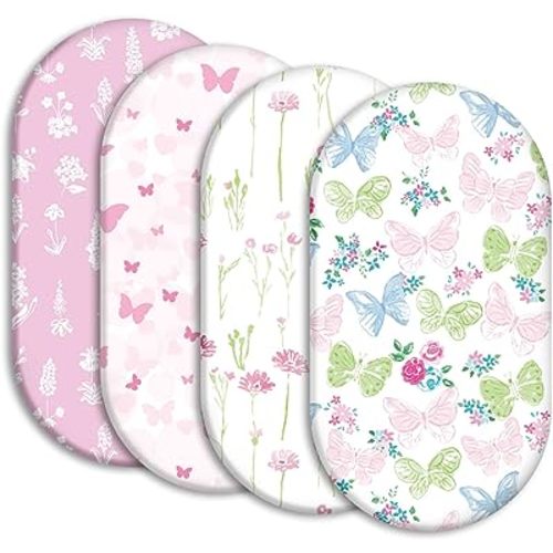 Gllquen Baby Bassinet Sheets 4 Pack, Breathable Cozy Fitted Mattress Sheet, Elastic Travel Crib Fashionable Floral Pattern, Standard Cradle Safe Sheets for Baby Boy Girls 32"X16" (Butterfly)