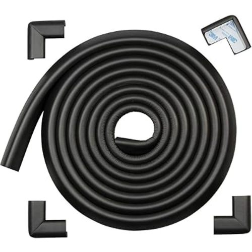 Roving Cove Edge Corner Protector Baby Proofing (Large 15ft Edge 4 Corners) - Hefty-Fit Heavy-Duty, Soft NBR Rubber Foam, Furniture Fireplace Safety Bumper Guard, 3M Adhesive, Onyx Black