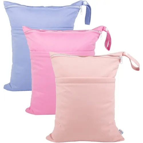 babygoal Wet Dry Bags for Baby Cloth Diapers, Washable Travel Bags, Beach, Pool, Gym Bag for Swimsuits & Wet Clothes with 2 Pockets 3 Pack 3LN09