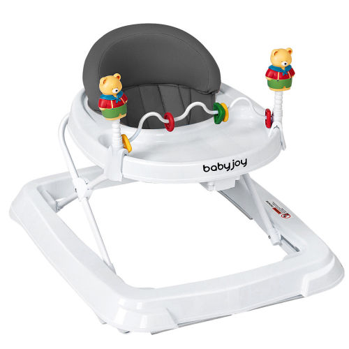 Baby Walker Adjustable Height Removable Toy Wheels Folding Portable Grey