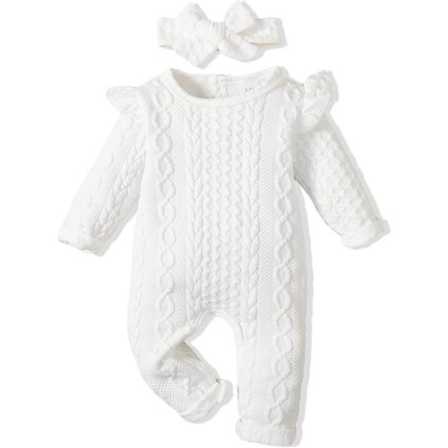 Renotemy Newborn Baby Girl Clothes Fall Winter Outfits Infant Rompers Solid Jumpsuits Bodysuit Cute Infant Baby Clothes Girl