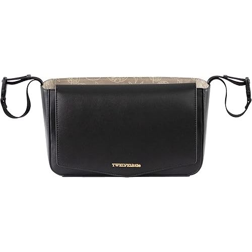 TWELVElittle Stroller Organizer Peek A Boo Stroller Caddy 2.0, Travel caddy with Wipes Case in Vegan Leather, Black