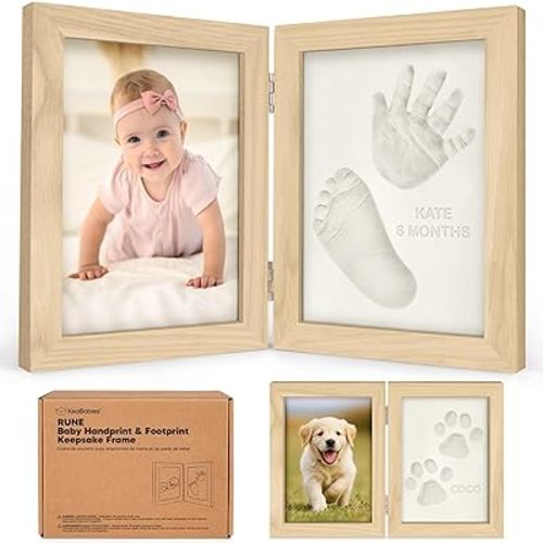 Baby Hand and Footprint Kit - Quick Dry Clay for Newborn Keepsake Feet and Handprint, Nursery Picture Frame, Cat Dog Paw Print Kit, Personalized Mothers Day New Mom Gifts for Baby Showers (Ash Wood)
