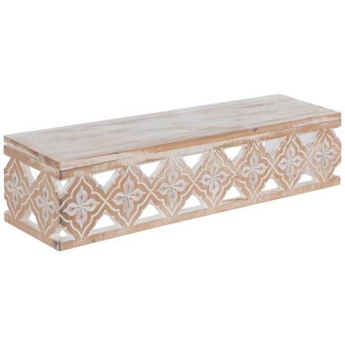 Beige & White Floral Cutout Wood Floating Shelf