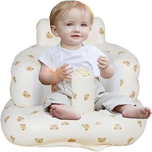 Baby Inflatable Seat for Babies 3-36 Months, Built in Air Pump, Baby Support Seat Summer Toddler Chair for Sitting Up, Baby Shower Chair Floor Seater (Bear)
