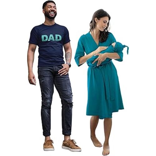 Baby Be Mine Maternity Nursing Delivery Robe & Baby Girl Swaddle Blanket Set with Daddy T-Shirt