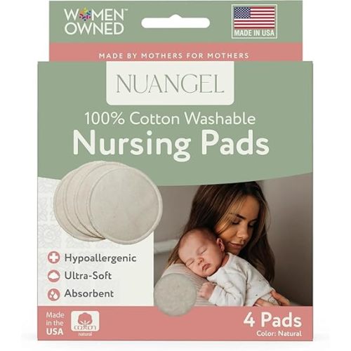 Natural Cotton Washable Nursing Pad, Essential for Newborn Care, Perfect Breast Pads for Leaking Milk, Nipple Pads for Nursing Newborns, Must-Have for Breastfeeding Moms (4 Pads per Package)