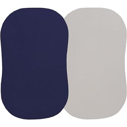100% Organic Cotton Bassinet Sheets Compatiable with All Halo Bassinest, 2 Pack Jersey Knit Fitted Sheet for Baby Boy and Girl, Navy and Fog Grey