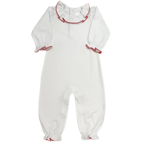 WHITE WITH RED RUFFLE FOOTIE – Caprilina