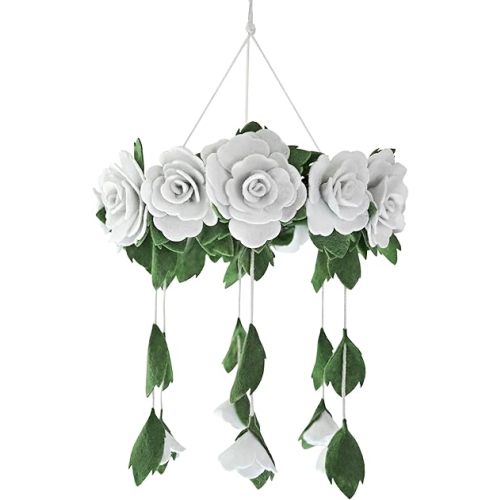 Baby Crib Mobile - Baby Shower Gift Nursery Decorations - Handmade Floral Decor - for Girls, White Roses