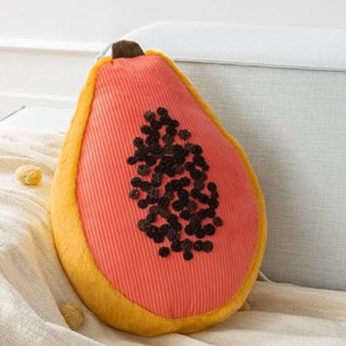 Phantoscope Papaya Shaped Throw Pillow, Fun Home Decor of Fruit Themed Shaped Cushions, Decorative Shaped Pillow for Couch Bed and Chair, Pink, 10 x15 inches