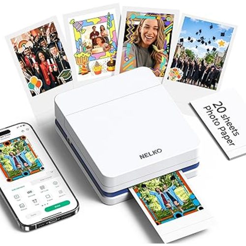 Nelko Photo Printer, PP01 Color Mini Portable Printer, Instant Smartphone Inkjet Printer, Sticky-Back Rechargeable Portable Picture Printer for iOS & Android, for Christmas Family, White