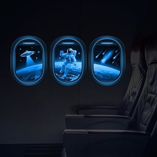 Glow in The Dark 3D Space Wall Decals, Set of 3 Galaxy Window Stickers for Wall, Space Themed Room Decor for Kids Boys (Blue)
