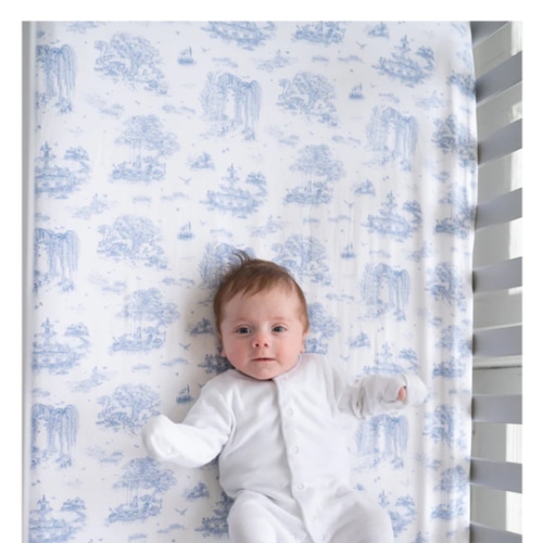 Spring Toile Blue Fitted Crib Sheet