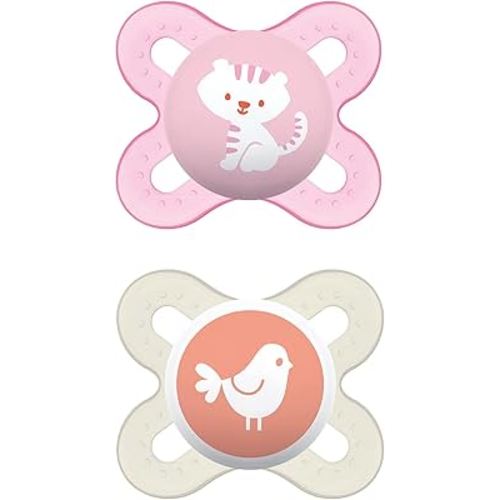 MAM Original Start Newborn Baby Pacifier, Best Pacifier for Breastfed Babies, Sterilizer Case, Girl , 0-3 Months 2 Count (Pack of 1)