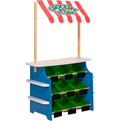 Melissa & Doug Wooden Grocery Store and Lemonade Stand - Reversible Awning, 9 Bins, Chalkboards