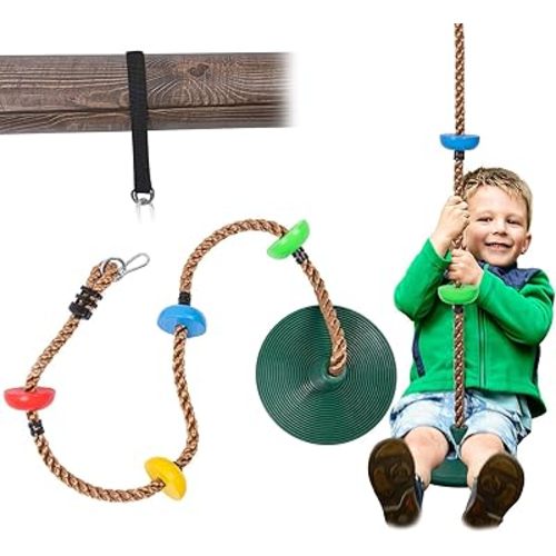 Sunnyglade 6.5 ft Kids Climbing Rope Tree Swing Seat Set with Platforms & Disc Outdoor Swing Seat Including Hanging Strap & Locking Carabiner