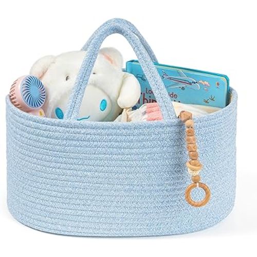 Diaper Caddy Organizer, Empty Gift Basket for Newborn Essentials, Baby Storage Basket, Stylish Gift Bag for Baby Shower, Boys and Girls – Large, Light Blue