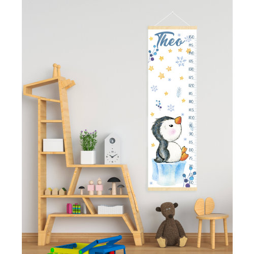Cute penguin growth chart Personalized canvas height chart Little penguin theme nursery art Arctic room decor Shower gift