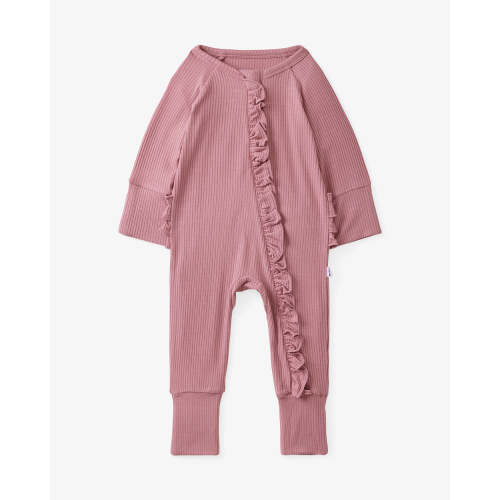 Rosewood Ribbed Ruffle Zippy – Little Sleepies