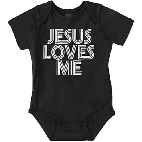 Brisco Brands Jesus Loves Me Retro Christian Baby Romper Boys or Girls