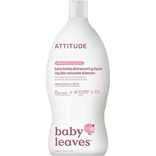 ATTITUDE Baby Dish Soap and Bottle Cleaner, EWG Verified Dishwashing Liquid, No Added Dyes or Fragrances, Tough on Milk Residue and Grease, Vegan, Unscented, 23.7 Fl Oz