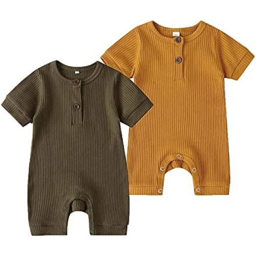 Baby Boy Girl 2 Pack Solid Romper Short/Long Sleeve One Piece Jumpsuits Clothes Sets