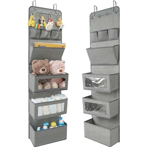 VICTORICH All-IN-ONE Over the Door Organizer, Super Behind the Door Storage Organizer with Door Rack and Large Clear Windows, Wall File Organizer, Hanging Organizer (New Linen Gray)