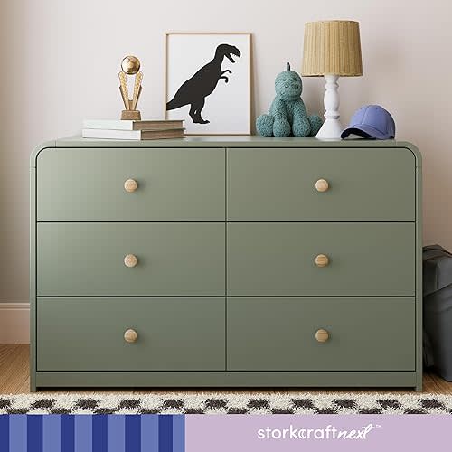 Storkcraft Santos 6 Drawer Bedroom Dresser (Olive & Natural) – GREENGUARD Gold Certified Dresser for Kids Bedroom with Interlocking Drawer System