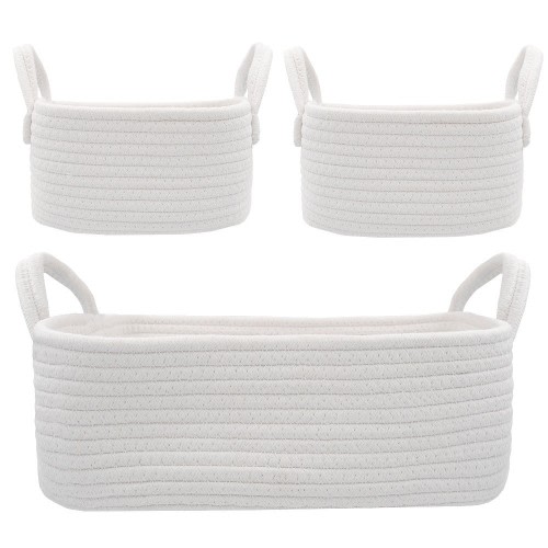Living Textiles Cotton Rope Basket White 3 Piece | Storage | Baby Bunting AU