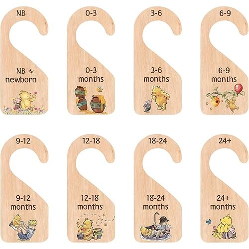 The Pooh Bear Baby Closet Dividers, Baby Clothes Organizer for Baby Nursery Decor Wooden Hanger for Newborn Baby Stuff from 0-24+ Months