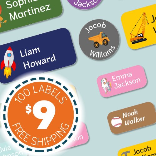 100 Personalized Daycare Name Labels for Clothing Tags, Water Bottles, Lunch Boxes and More