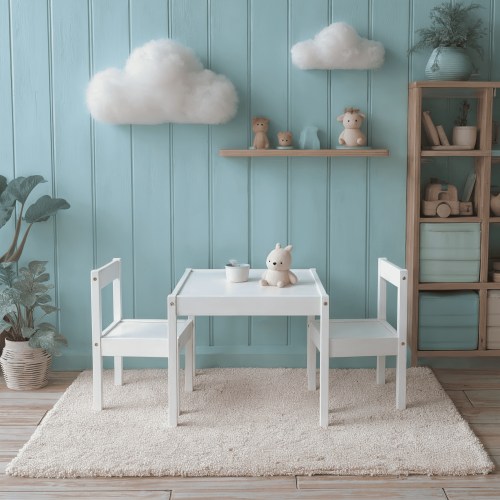 Your Zone Child 3-Piece White Table and Chairs Set for Ages 1 to 5 with MDF and Rubberwood
