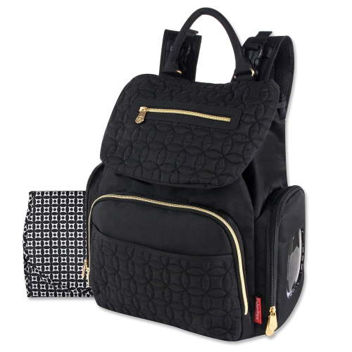 Fisher-Price Modern Quilted Multi-Pocket Diaper Bag Backpack with Matching Changing Pad, Insulated Bottle Pocket, Electronics Pocket, Baby Wipes Dispenser and Stroller Straps for Newborns and Infants