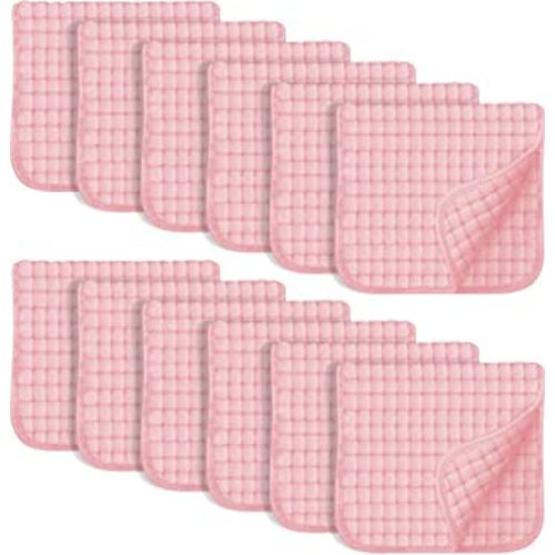 SWEET DOLPHIN 12 Pack Muslin Burp Cloths Large 100% Cotton Hand Washcloths for Baby - Baby Essentials Extra Absorbent and Soft Boys & Girls Milk Spit Up Rags for Newborn Registry - Pink, 20" X10"