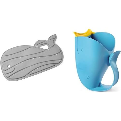 Skip Hop Non-Slip Whale Baby Bath Mat and Tear-Free Waterfall Rinser Bundle, Grey