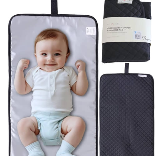 Diaper Changing Pad Portable with Magnetic Latches, Baby Diaper Changing Mat, Travel Pad for Diaper Bag, Baby Essentials, Wipeable & Waterproof Mat (Black Twill, Regular)