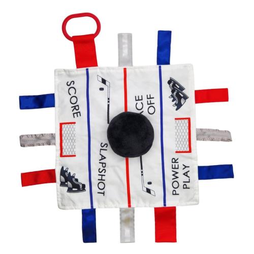 Hockey Lovey Sensory Blanket: Baby Sports Tag Toy with Clip