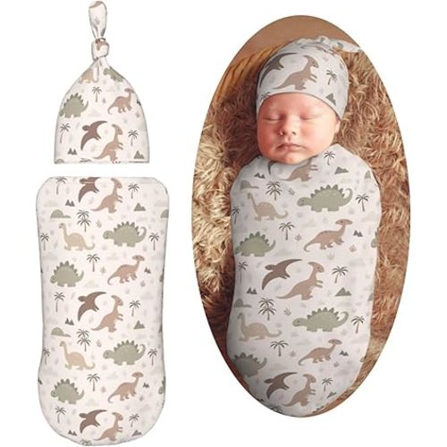 Family Dinosaur Newborn Swaddle Blankets Hat Sets Soft Baby Receiving Blanket Swaddle Sack for Baby Shower Infant Boy Girl Gift