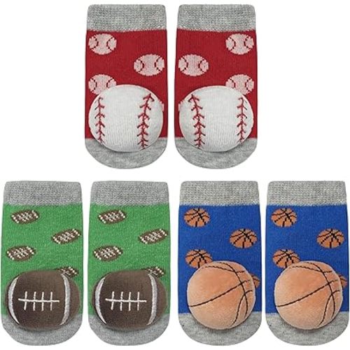 PUPPET Baby Boy Rattle Socks for 0-6 Months Sports Themed Set Baseball Rugby Basketball