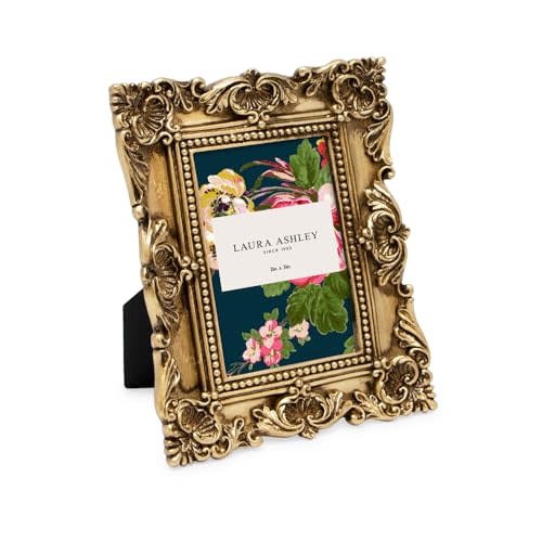 Laura Ashley 2x3 Gold Ornate Textured Hand-Crafted Resin Picture Frame with Easel, for Tabletop & Wall Display, Decorative Floral Design Home Dcor, Photo Gallery, Art & More (2x3, Gold)