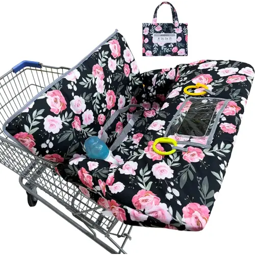 Basumee Shopping Cart Cover for Baby High Chair Covers for Restaurant Seat Grocery Cart Cover for Babies Girl Boy Cart Covers with Storage Pouch Baby Shopping Cart Cover, Black