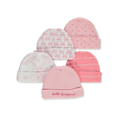 Cribmates Baby Girls' 5-Pack Caps - pink/multi, one size