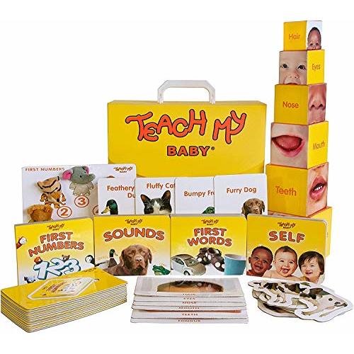 Teach My -Toys Baby Learning Kit: Screen Free Learning Toy , 6 Mos+ Finger Puppets, Board Books, Stacking Blocks To Teach Baby First Words, Numbers, Self and Sounds. Teaching Guides, Storage Case, Multi